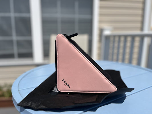 Prada Triangle Clutch Bag Cosmetic Pouch Pink & Black New with Dust Bag