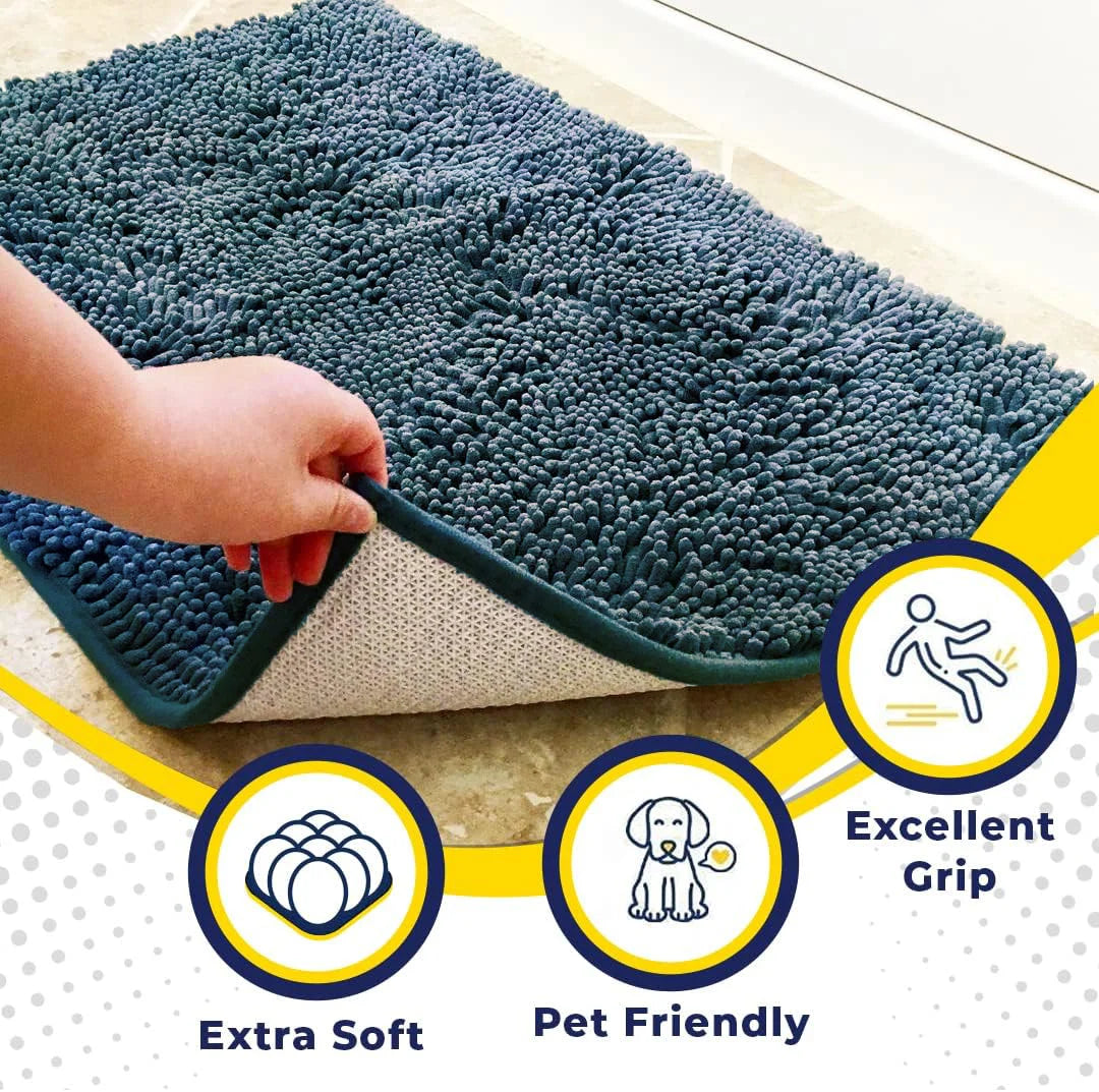 ® AS-SEEN-ON-TV Highly Absorbent Microfiber Door Mat and Pet Rug, Non Slip Thick Washable Area and Bath Mat Soft Chenille for Kitchen Bedroom Indoor and Outdoor - Atlantic Blue XL 59"X35"