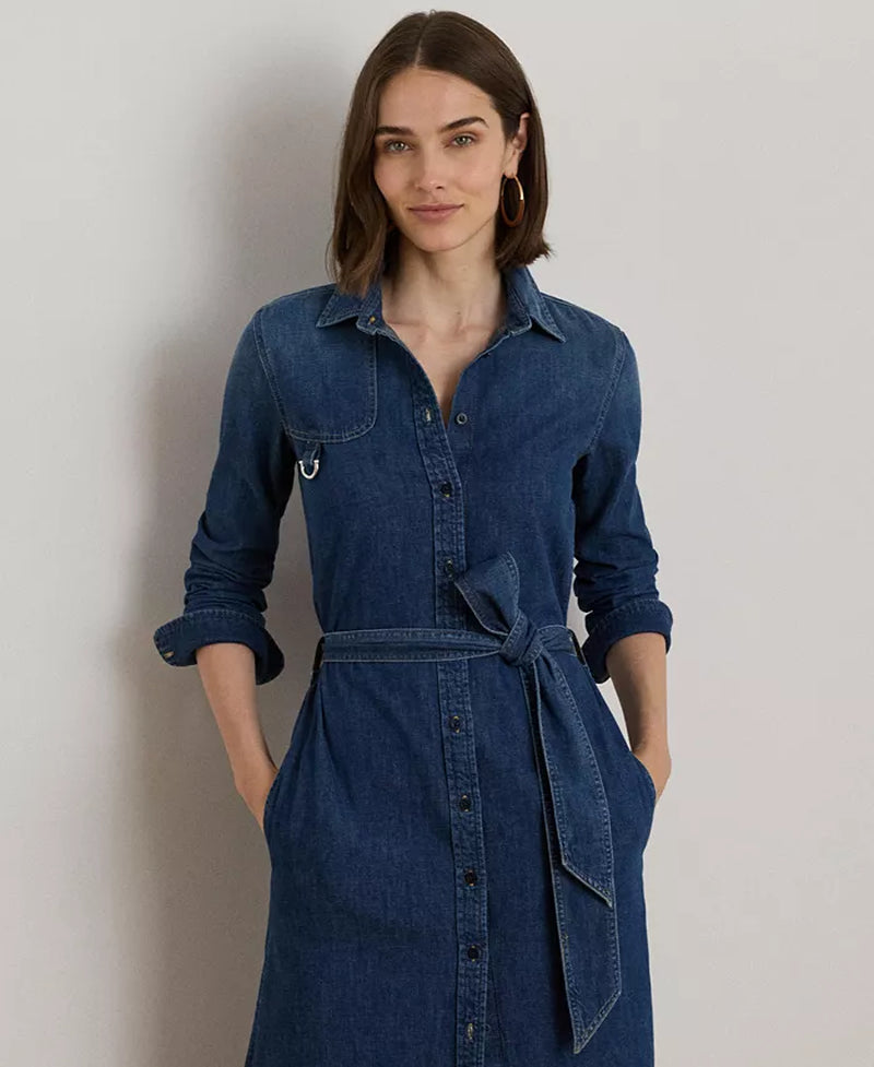 Women'S Denim-Lanaine Belted Shirtdress