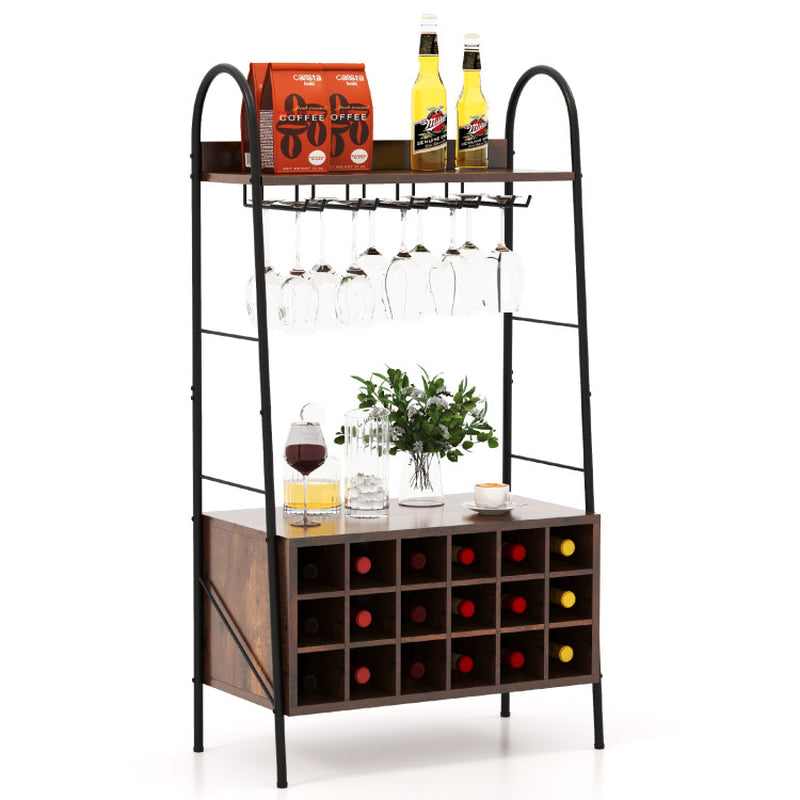 Baker'S Rack with Detachable Wine Rack and 5 Rows of Stemware Holder