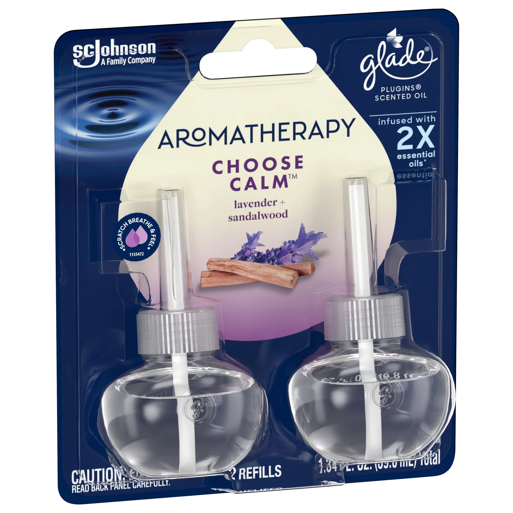 Aromatherapy Plugins Air Freshener Refills, Choose Calm Scent with Notes of Lavender & Sandalwood, Fragrance Infused with Essential Oils, 2 X 0.67 Oz (19.8 Ml)
