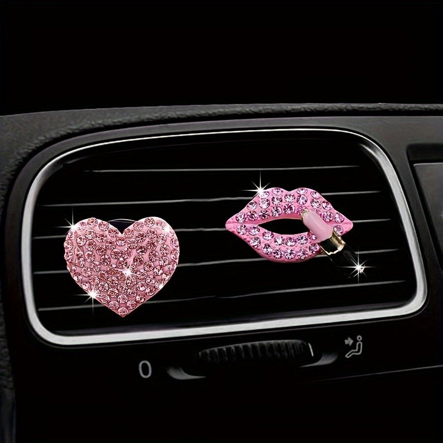 2pcs Car Air Outlet Aromatherapy💕 Clip💯 - Creative Rhinestone Heart Design - Perfume Decoration Clip - For Car Interior - Suitable for Women👑 & Girls - Perfect Gift for Car Lovers💖