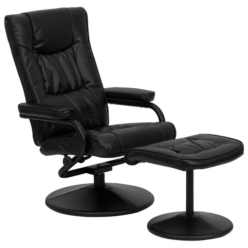 Brown Faux Leather Upholstered Swivel Recliner with Ottoman Set