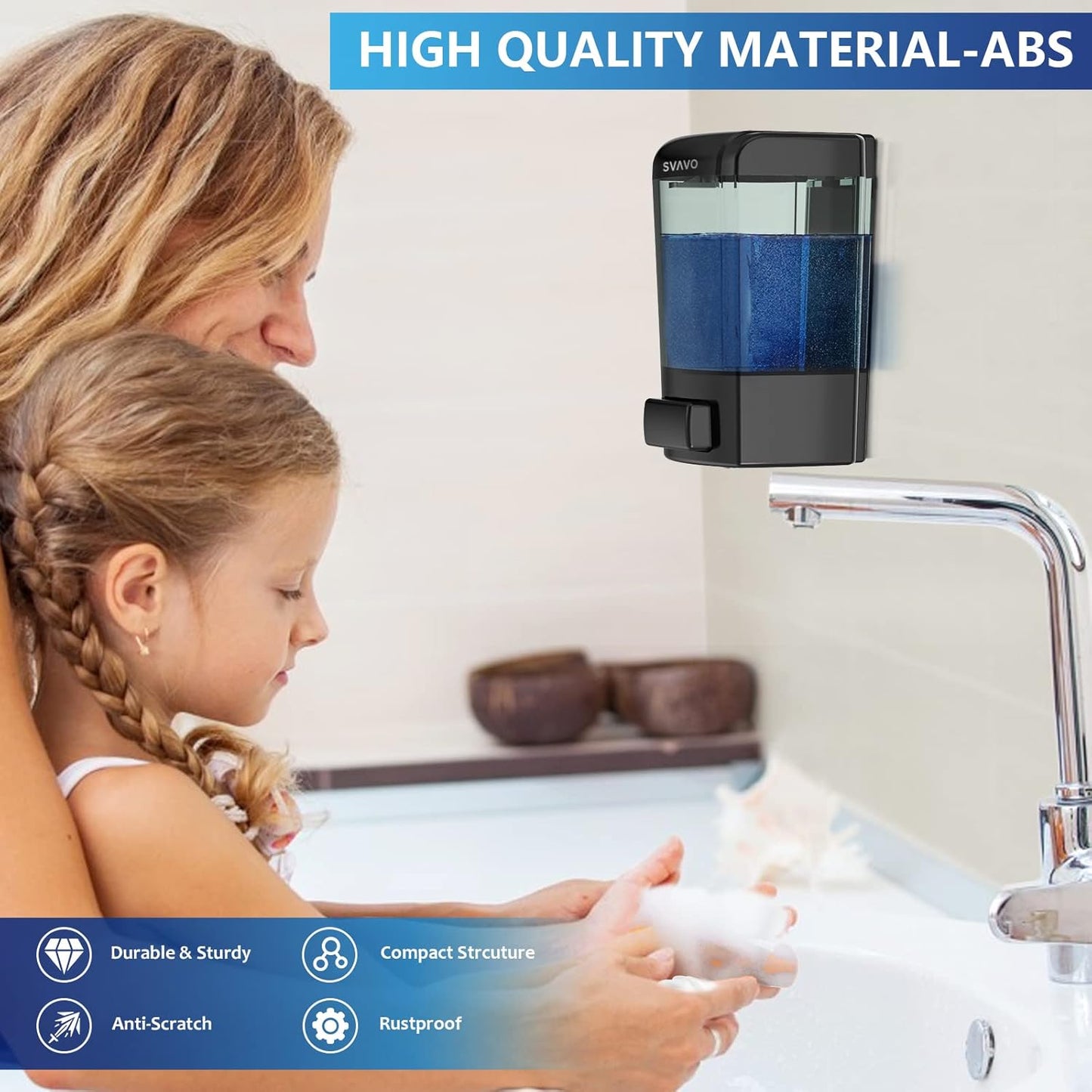 Wall Mounted Soap Dispenser Kitchen Bathroom Manual Soap Dispenser Refillable Hand Soap Pump for Liquid Contianers Shampoo Gel Chamber for Household Commerical 23.7 Fl.Oz (700Ml), Black