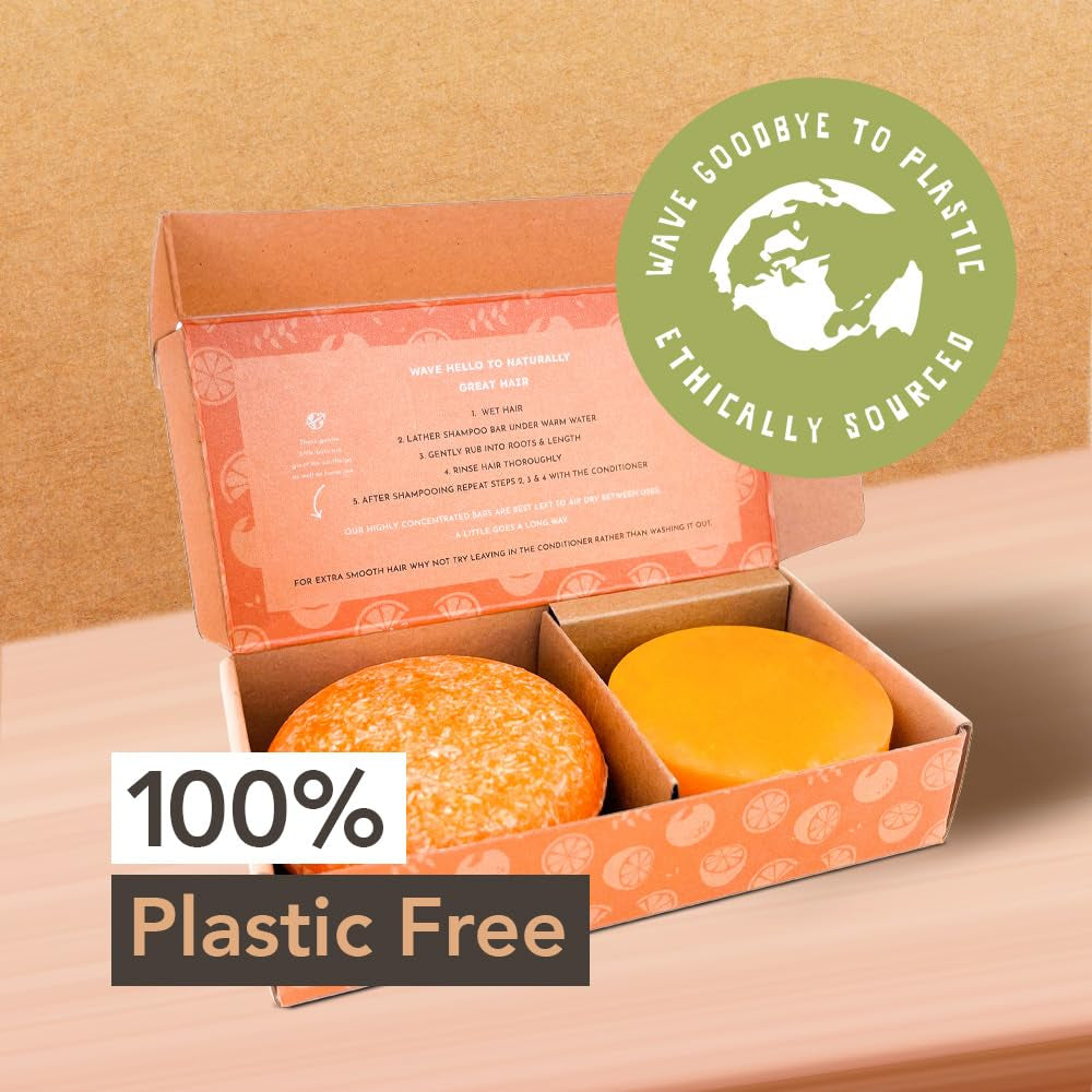Fresh Citrus Shampoo Bar & Conditioner Bar Set - Vegan & Sulfate-Free - Handmade Moisturizing Solid Bars for All Hair Types - Convenient for Travel, Long-Lasting, (80-120 Uses) - Citrus
