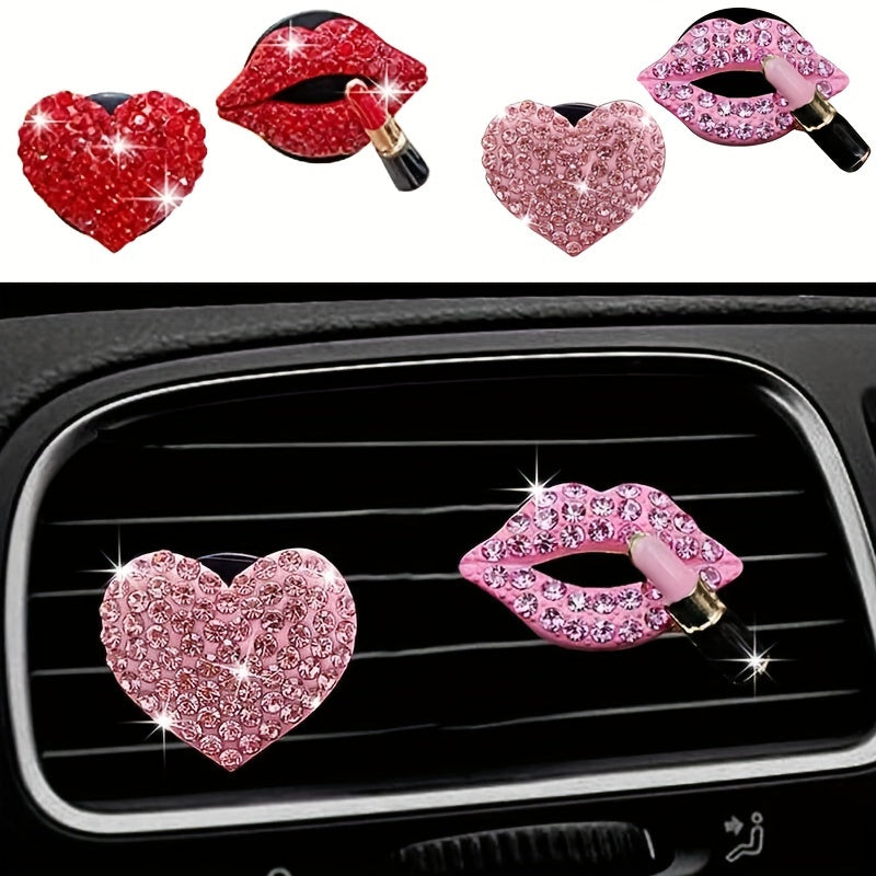 2pcs Car Air Outlet Aromatherapy💕 Clip💯 - Creative Rhinestone Heart Design - Perfume Decoration Clip - For Car Interior - Suitable for Women👑 & Girls - Perfect Gift for Car Lovers💖