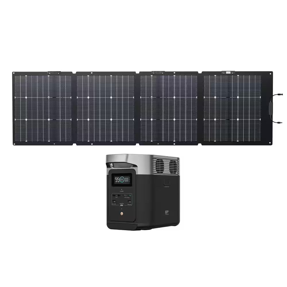 1800W Output DELTA 2 Solar Generator with Topcon 160W Solar Panel, 1024Wh LFP Power Station, Home Backup, Camping
