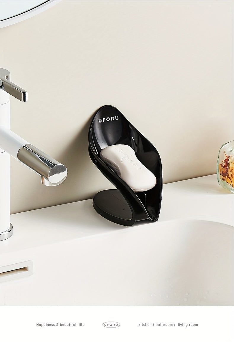 1pc Self Draining Soap Holder, Suction Cup Soap Dish, Shower Soap Bar Holder, Leaf Shape Soap Holder, Soap Dish Dispenser For Shower, Bathroom, Kitchen Sink Frame/art