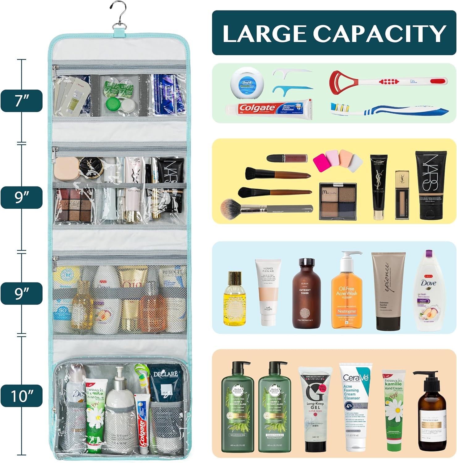 Travel Hanging Toiletry Bag for Women Men, Large Capacity Makeup Bag Kit, Waterproof Cosmetic Storage Organizer Case for Bathroom Shower