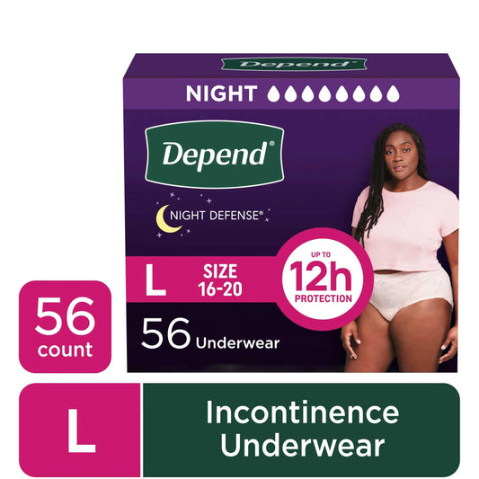 Night Defense Incontinence Underwear for Women, Adult Diapers, L, 56 Count