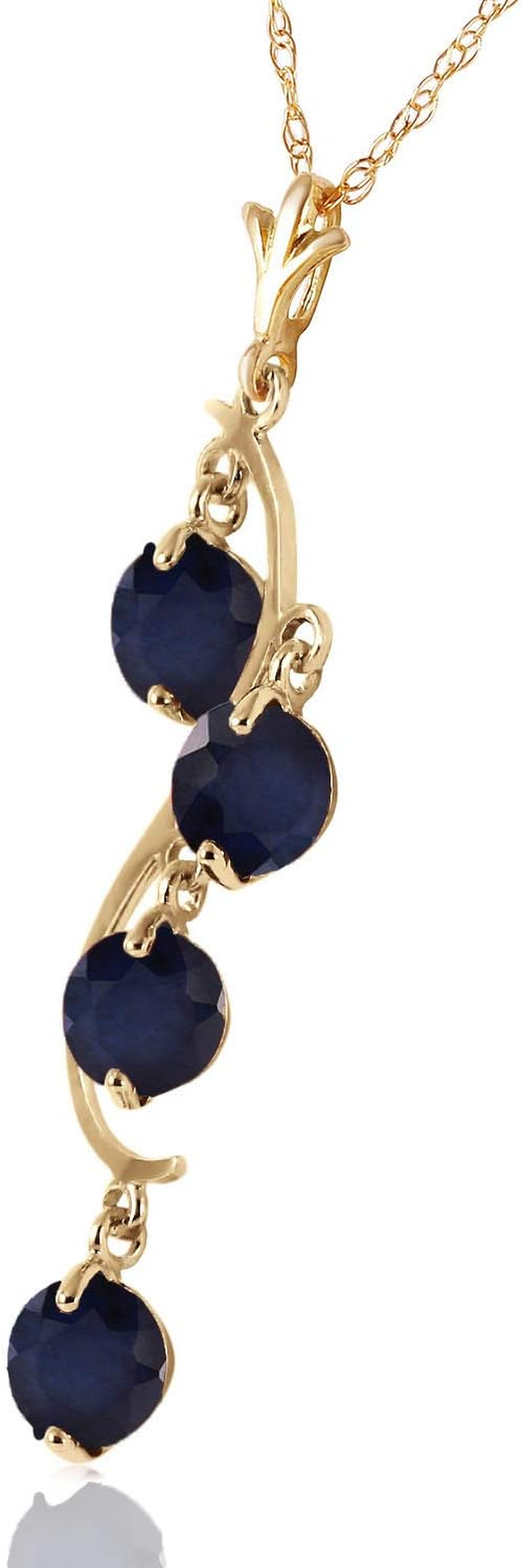 14K Yellow Gold Natural Blue Sapphire Drop Pendant Necklace