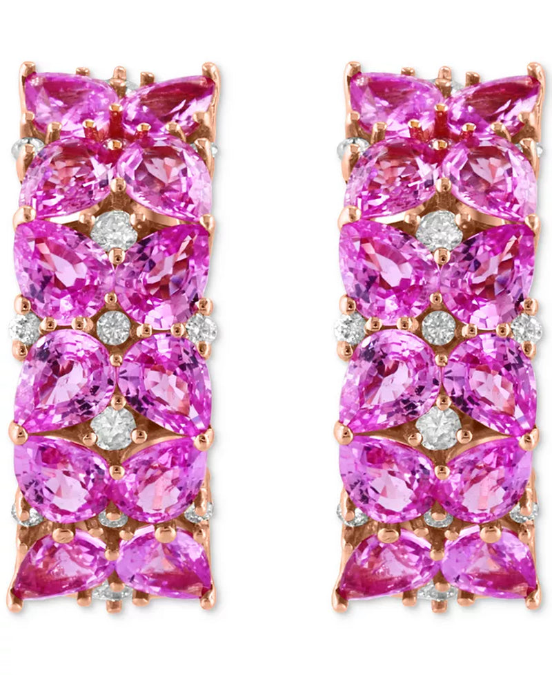 EFFY® Pink Sapphire (5 Ct. T.W.) & Diamond (1/4 Ct. T.W.) Pear Cluster Small Hoop Earrings in 14K Rose Gold, 0.75"