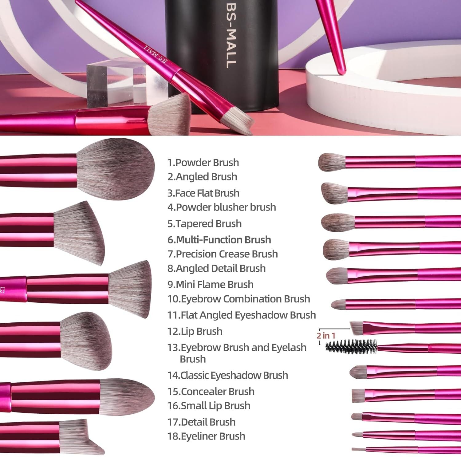 BS-MALL Makeup Brush Set 18 Pcs Premium Synthetic Foundation Powder Concealers