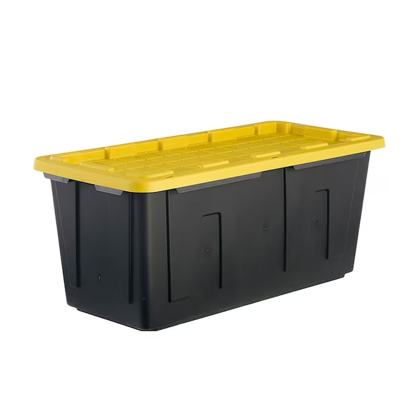 Commander Medium 16 -Gallons ( 64 -Quarts ) Black and Yellow Stackable Tote with Standard Snap Lid