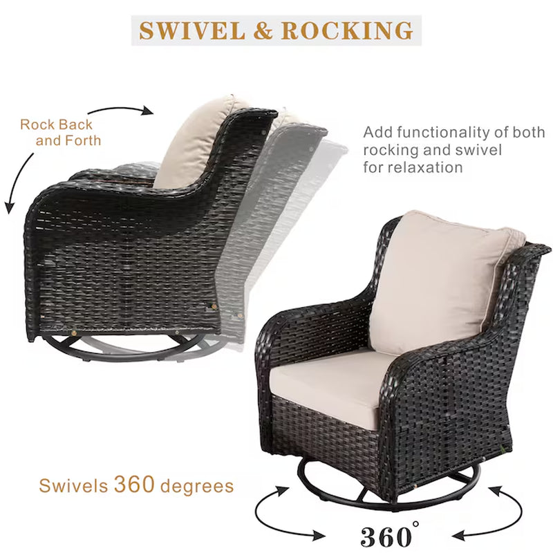 6 -Piece Rattan Patio Sofa Conversation Set with Beige Cushions