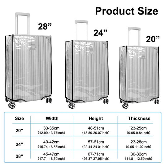 3Pcs/Set Luggage Cover Clear PVC Suitcase Covers Protector Suitcase Cover for 20 24 28 Inch Luggage for Luggage Travelling