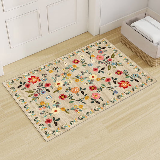 2'X3' Floral Area Rugs, Machine Washable Rug for Living Room- Soft Indoor Carpet, Low Pile for Bedroom, Dining Room, Playroom, Office