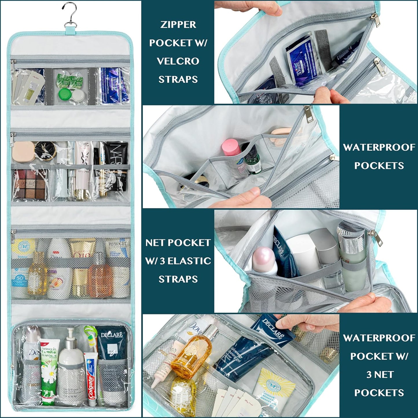 Travel Hanging Toiletry Bag for Women Men, Large Capacity Makeup Bag Kit, Waterproof Cosmetic Storage Organizer Case for Bathroom Shower