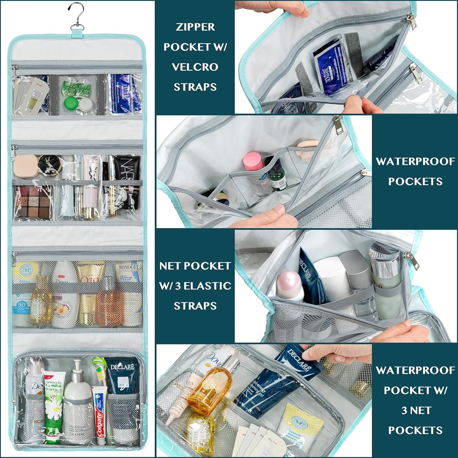 Travel Hanging Toiletry Bag for Women Men, Large Capacity Makeup Bag Kit, Waterproof Cosmetic Storage Organizer Case for Bathroom Shower