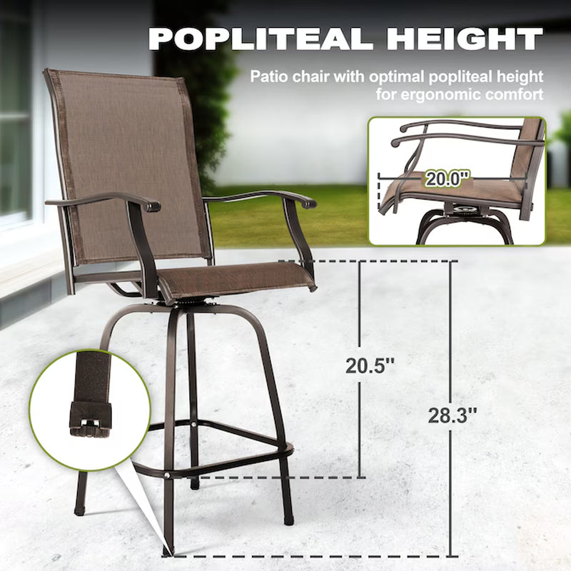 Patio Swivel Bar Chairs Set of 2 Brown with Gold Point Iron Frame Swivel Bar Stool Chair with Brown Sling Seat
