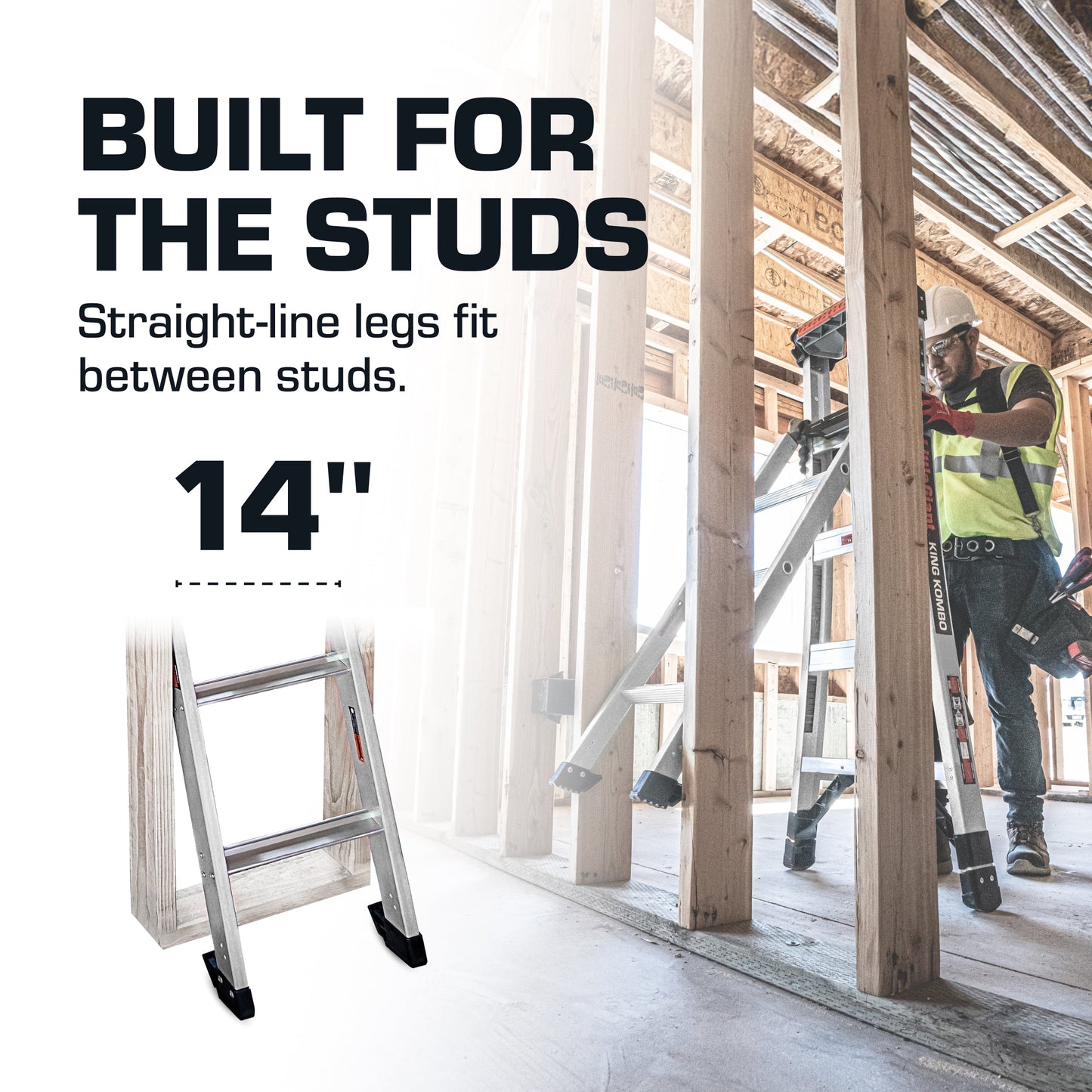 King Kombo 3-In-1 Aluminum Ladder, 5 Ft–8 Ft Extension, 300 Lb Load Capacity, 11 Ft 4 in Reach