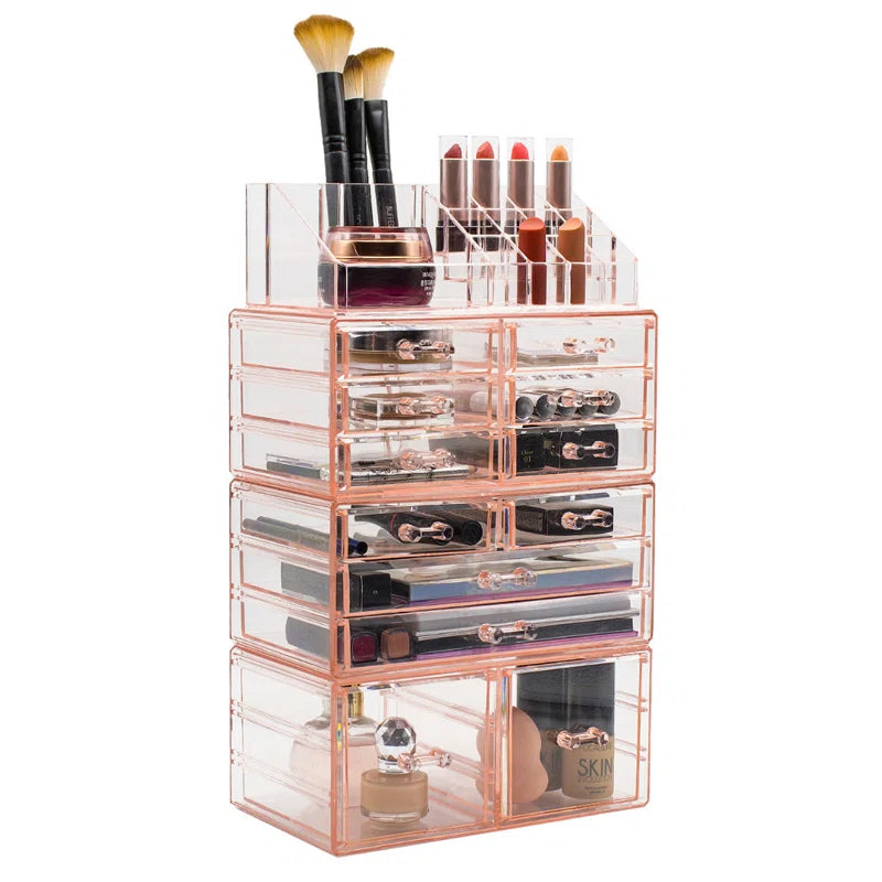 12 Drawer 4-Piece Makeup and Jewelry Organizer Case and Top Shelf