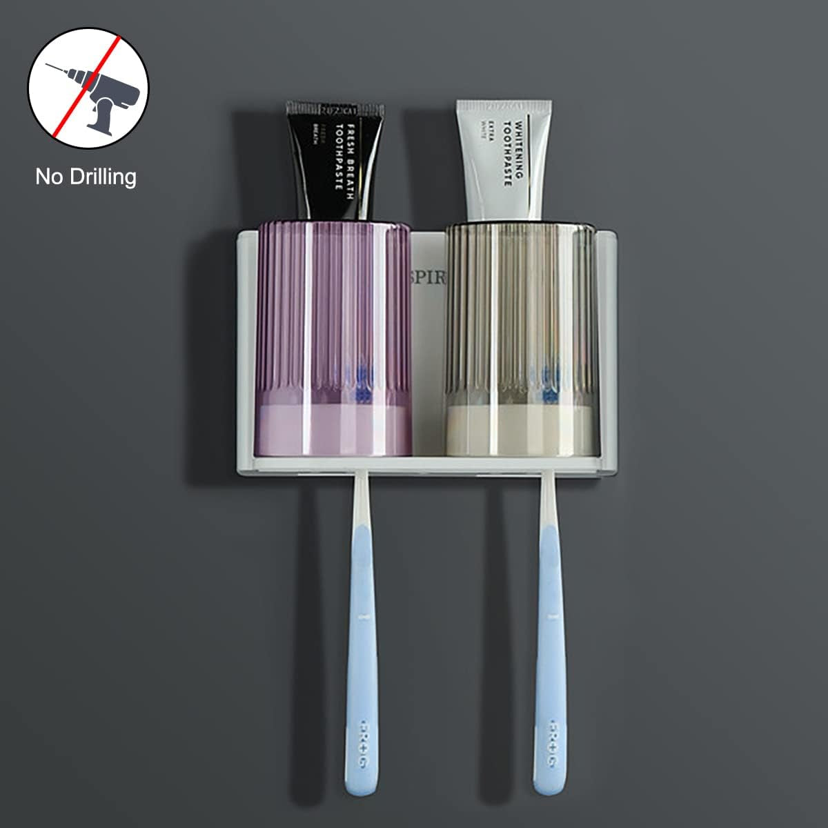 Toothbrush Holders-Couple Toothbrush Holder Wall Mounted Set,Rv Toothbrush Holder,Toothbrush Holder for Bathroom Organizer (2 Cups)