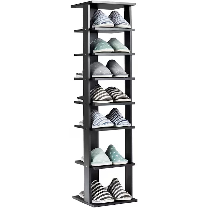 43.5-Inches H 7 Tier 7 Pair Black Wood Shoe Rack