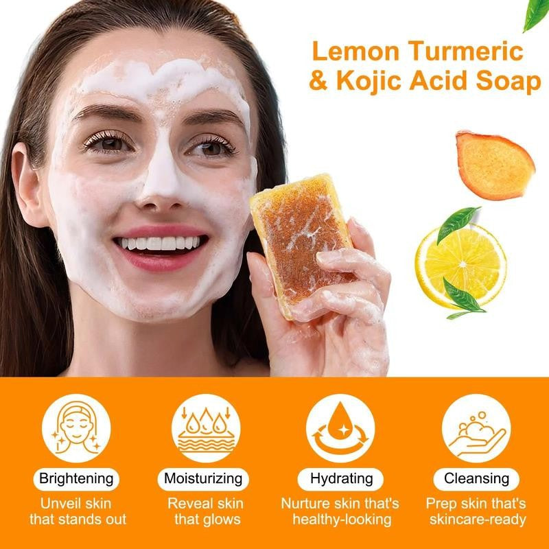 Lemon Turmeric Kojic Acid Soap, Natural Ingredients, Gentle Cleansing, Clean Ski
