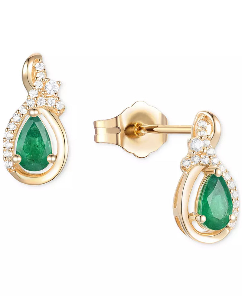 Emerald (1/2 Ct. T.W.) & Diamond (1/10 Ct. T.W.) Pear Drop Earrings in 14K Gold (Also in Ruby & Sapphire)