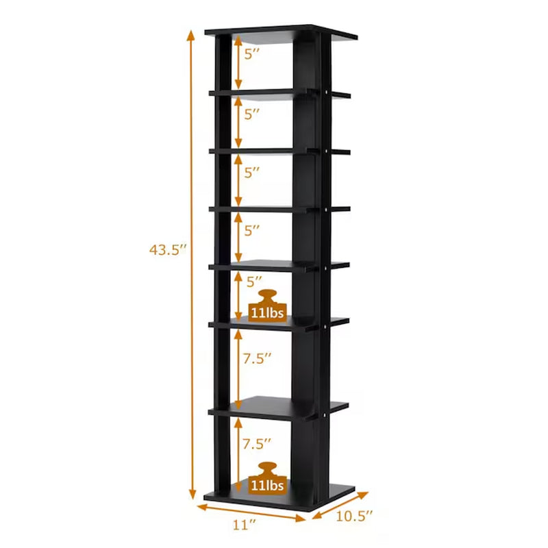 43.5-Inches H 7 Tier 7 Pair Black Wood Shoe Rack