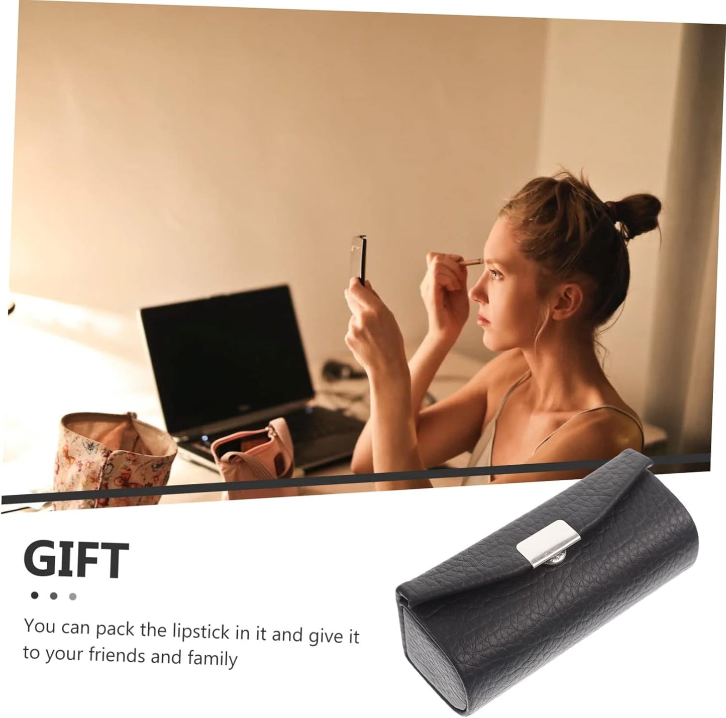 Delicate Lipstick Holder with Mirror Small Leather Lipstick Case for Women for Purse Durable Design with Snap Button for Travel and Daily Use