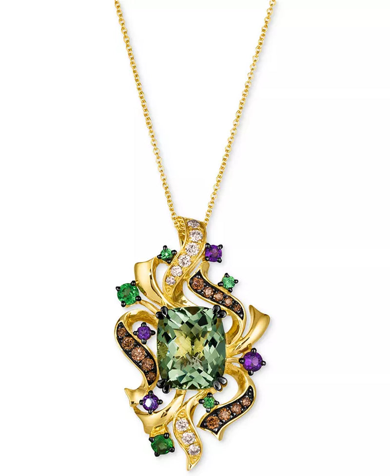 Crazy Collectionâ® Multi-Gemstone (5-1/5 Ct. T.W.) & Diamond (1/2 Ct. T.W.) Cluster Pendant Necklace in 14K Gold, 18" + 2" Extender