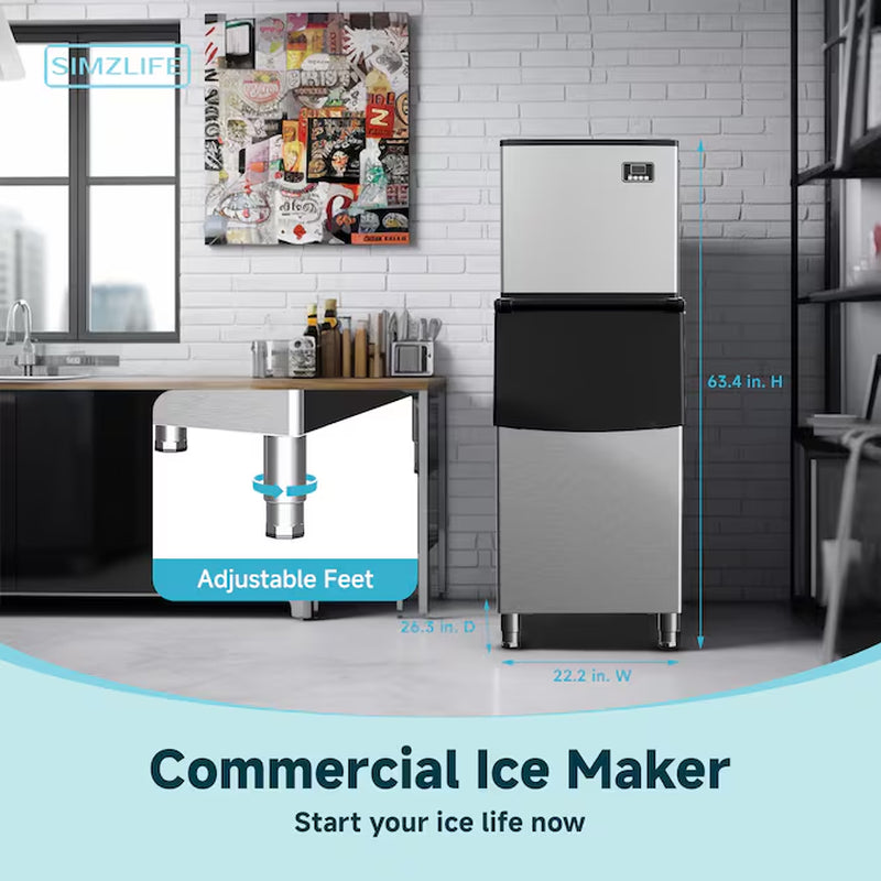 22.2-In Flip-Up Door for Commercial Use Cubed ( Silver,400Lbs/24H Ice Maker,250Lbs Ice Storage,Auto-Clean )