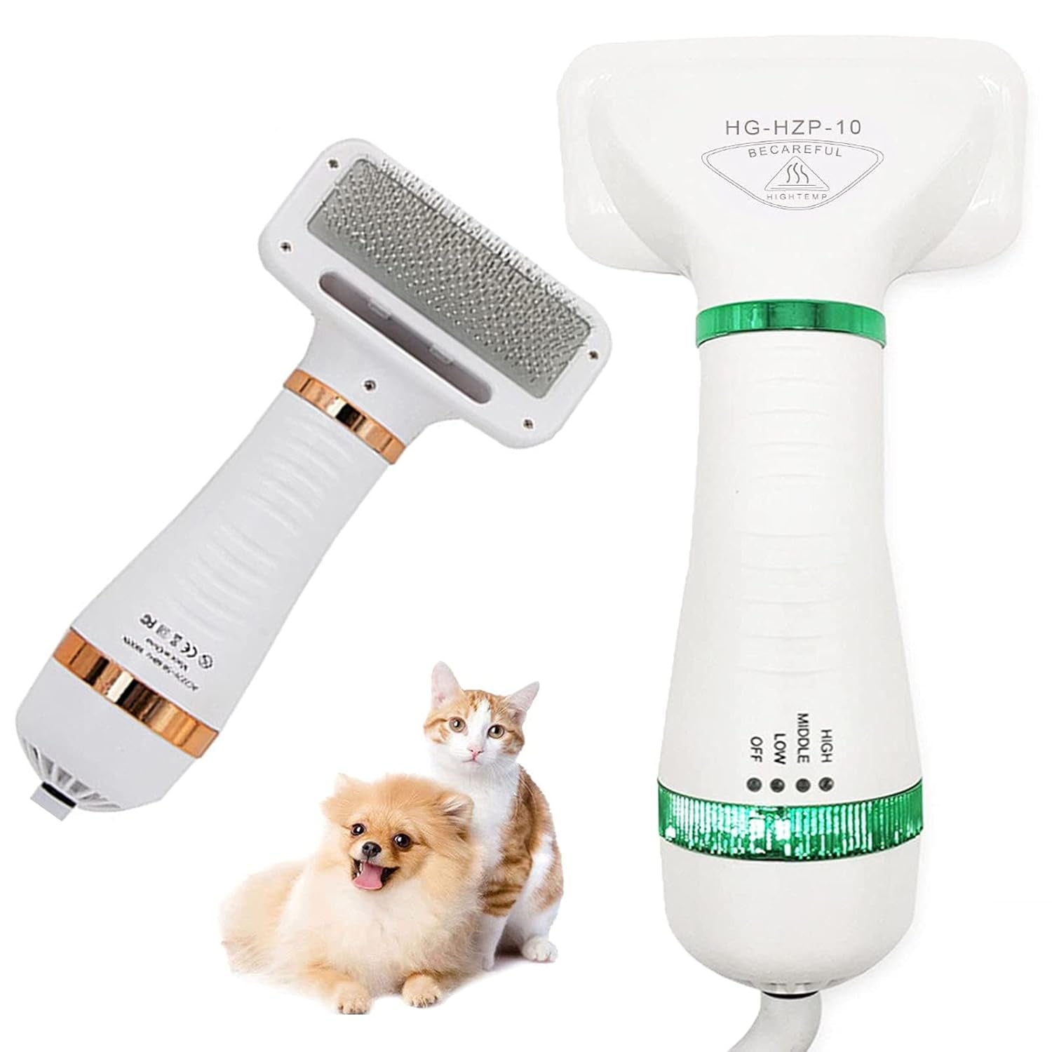 Pet Hair Dryer Portable 2 in 1 Upgraded Professional Quiet Dog Cat Hair Furry Blower, Home Pet Grooming Dog Hair Comb 3 Heat Settings Pet Brush for Small Medium Large Dog Kitten (Green)