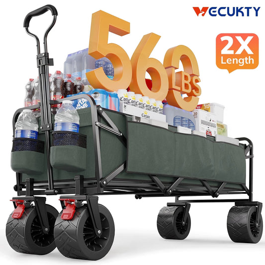 51.2" Large Collapsible Folding Wagon Cart, 560 Lbs Load Capacity, Heavy-Duty Steel Frame & Oversized Wheels for Grocery Shopping, Camping, Sports, Moving – Gray