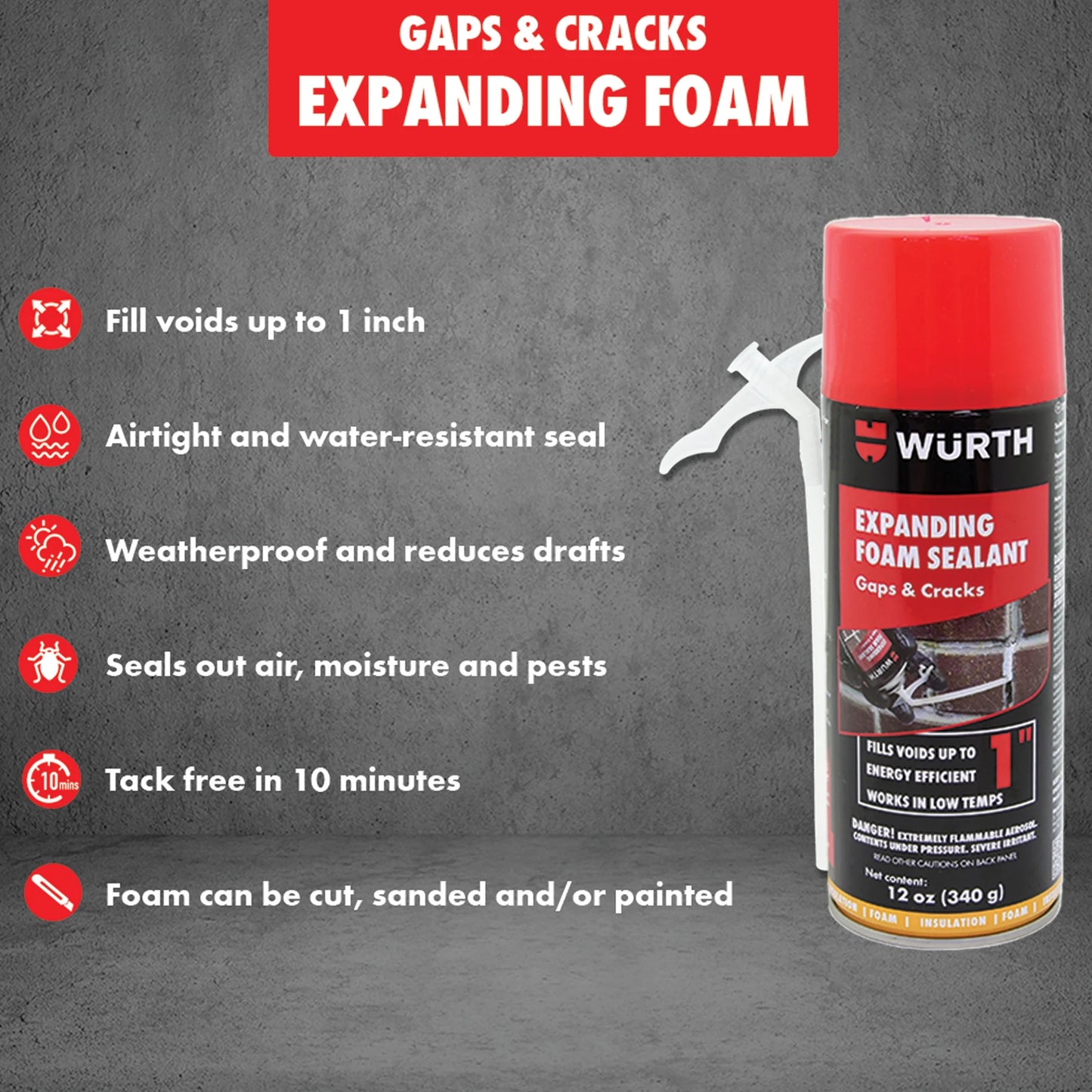 Gaps and Cracks Expanding Foam Sealant, up to 1 Inch, 12Oz Can, Insulating Spray Foam
