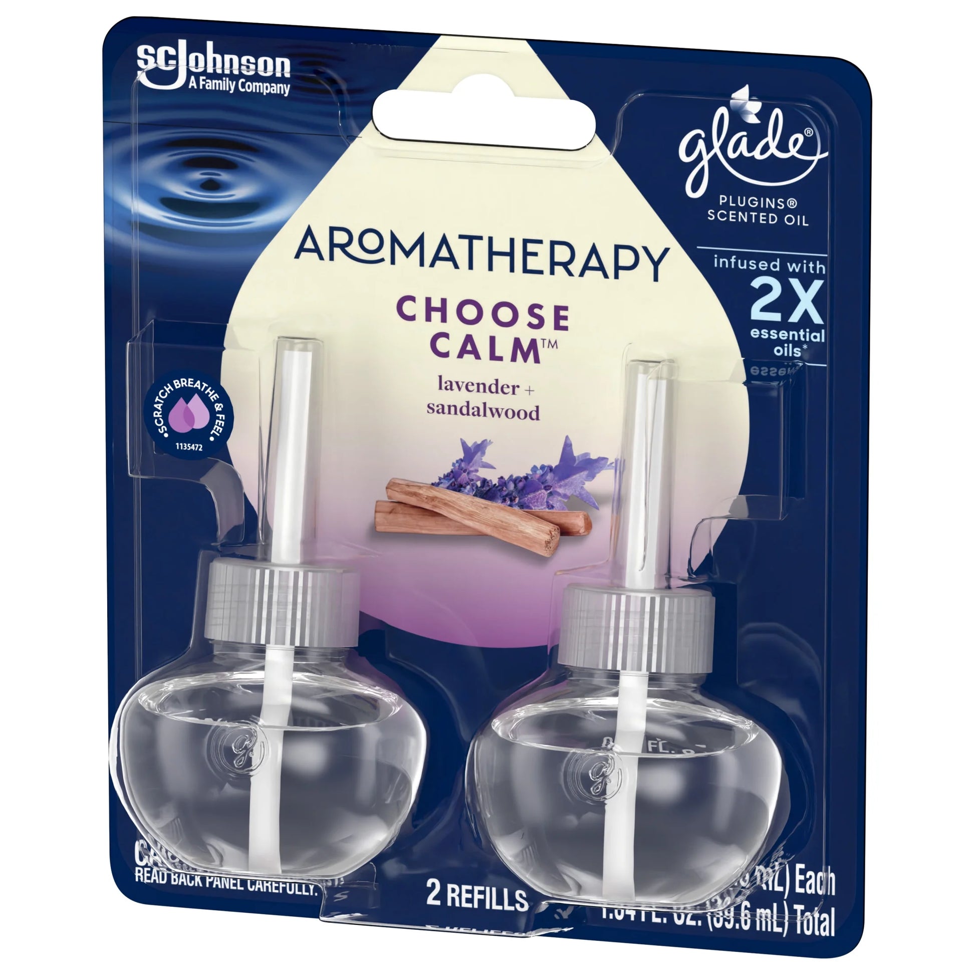 Aromatherapy Plugins Air Freshener Refills, Choose Calm Scent with Notes of Lavender & Sandalwood, Fragrance Infused with Essential Oils, 2 X 0.67 Oz (19.8 Ml)