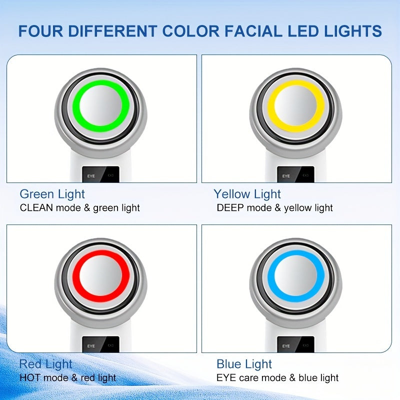 Vlvee Facial Beauty Instrument: Vibrating Massage with Four Color LED Lights - Clean, Deep, Hot, And Eye Care Modes - USB Charged, No Fragrance