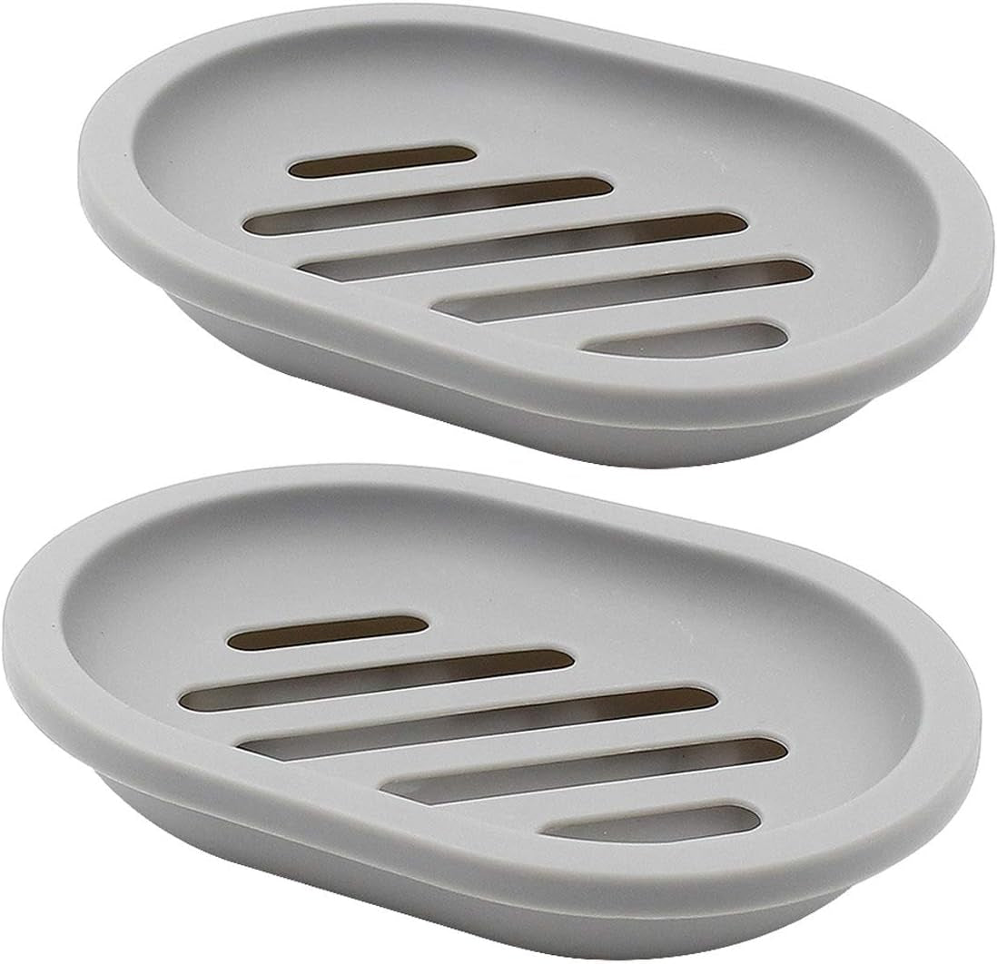 2-Pack Soap Dish with Drain, Soap Holder & Saver, Easy Cleaning, Dry, Stop Mushy Soap (Gray)