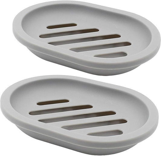 2-Pack Soap Dish with Drain, Soap Holder & Saver, Easy Cleaning, Dry, Stop Mushy Soap (Gray)