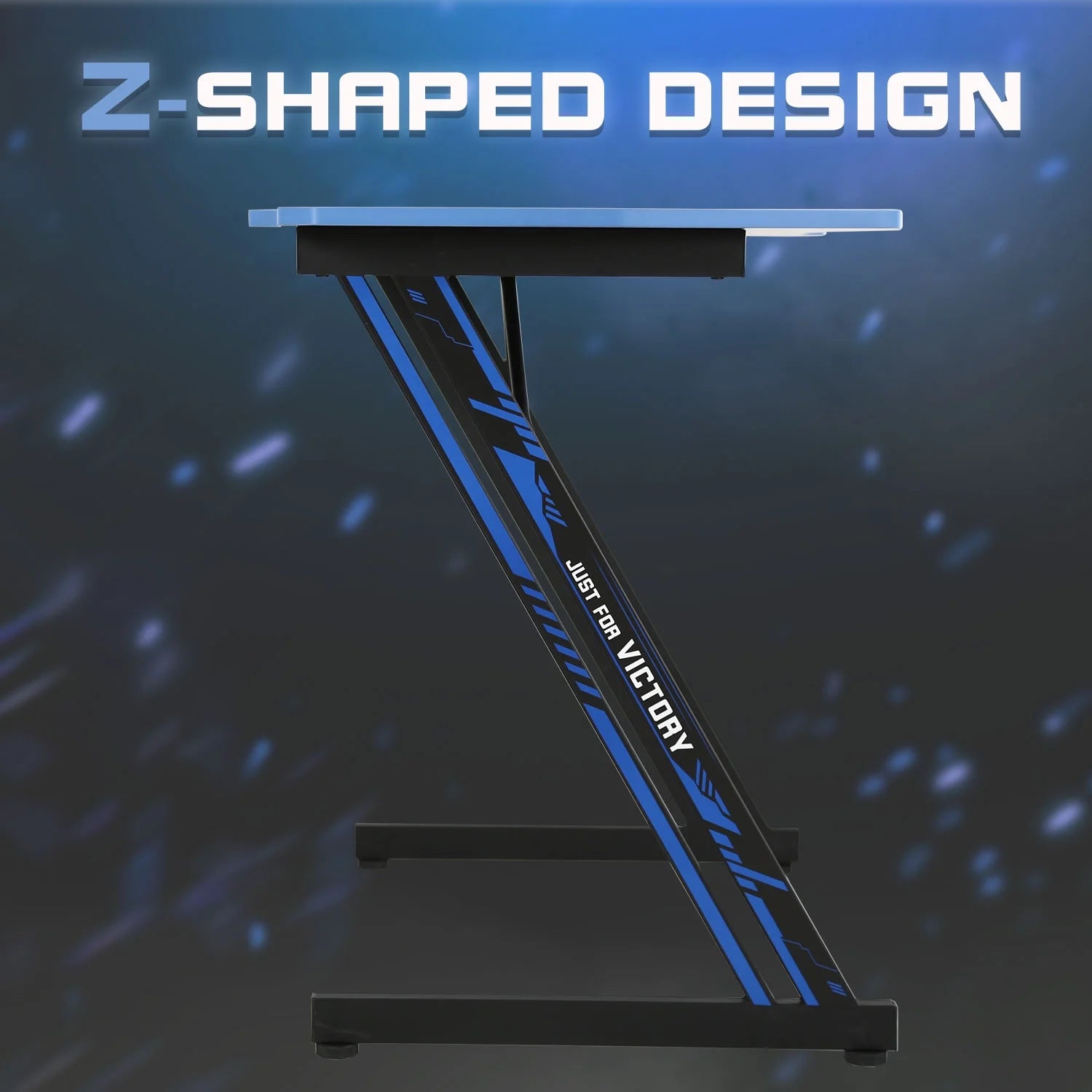 39 Inch Small Gaming Desk, Z Shaped PC Computer Desk Gaming Workstation with Headphone Hook, Ergonomic Gaming Table PC Desk for Game Players, Blue