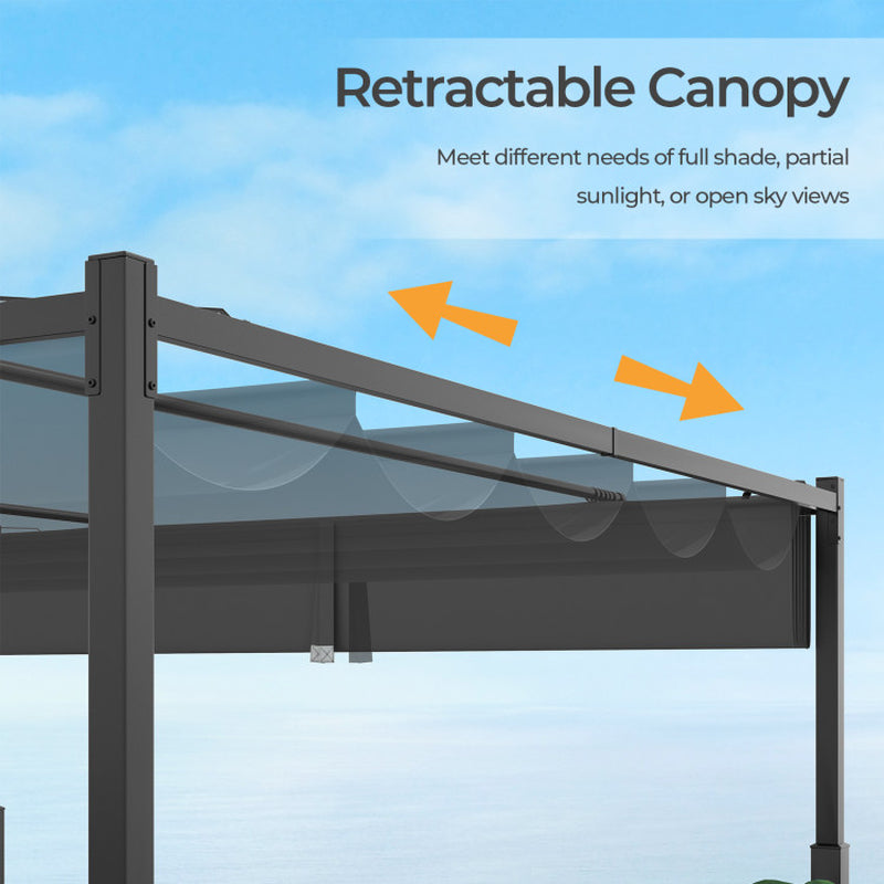 10 X 10 Feet Outdoor Pergola with Retractable Canopy and Metal Columns
