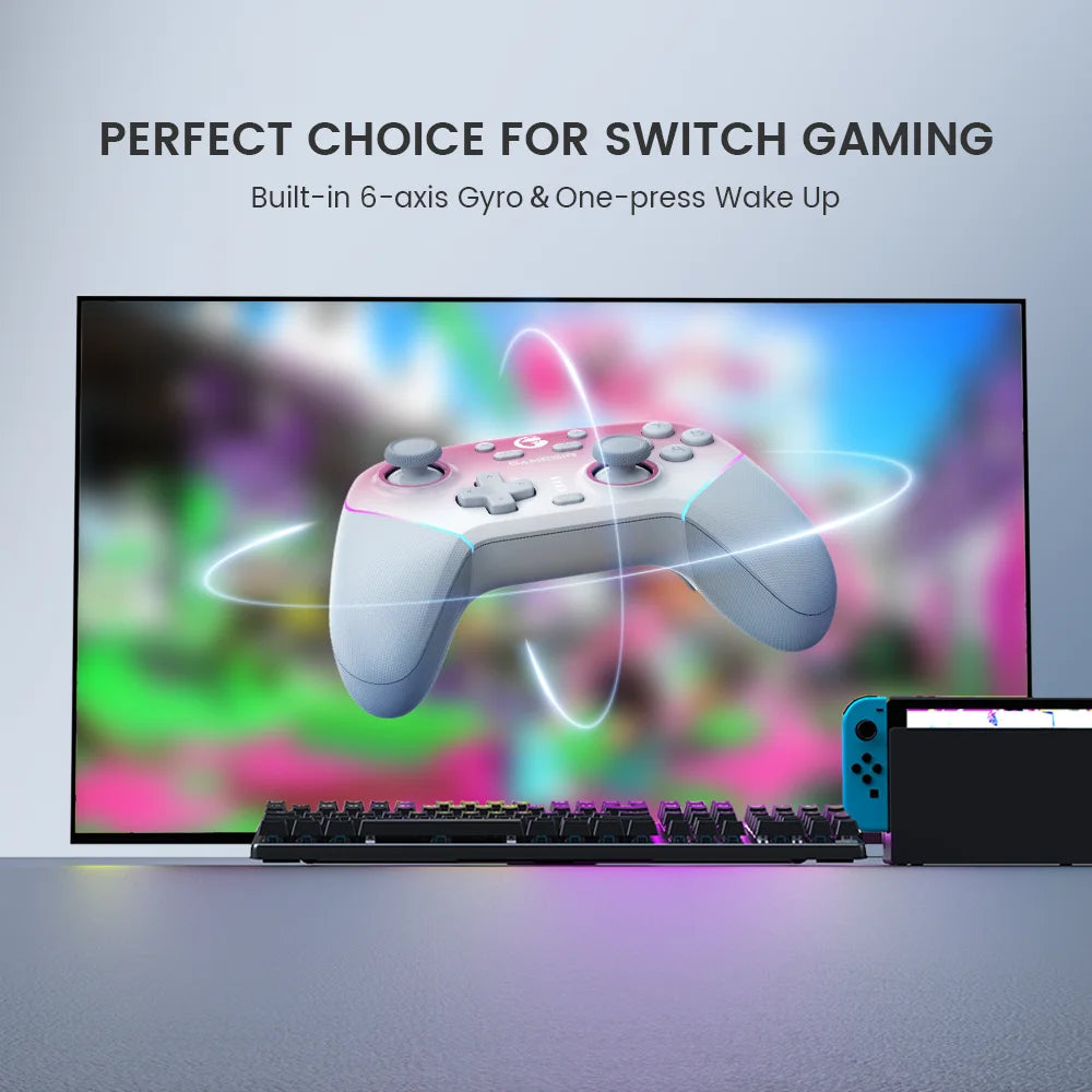 Super Nova Multi-Platform Wireless Gaming Controller for Pc/Switch/Ios/Android with Smart Auto Start-Stop Charging Dock(Whipped Pink Version)