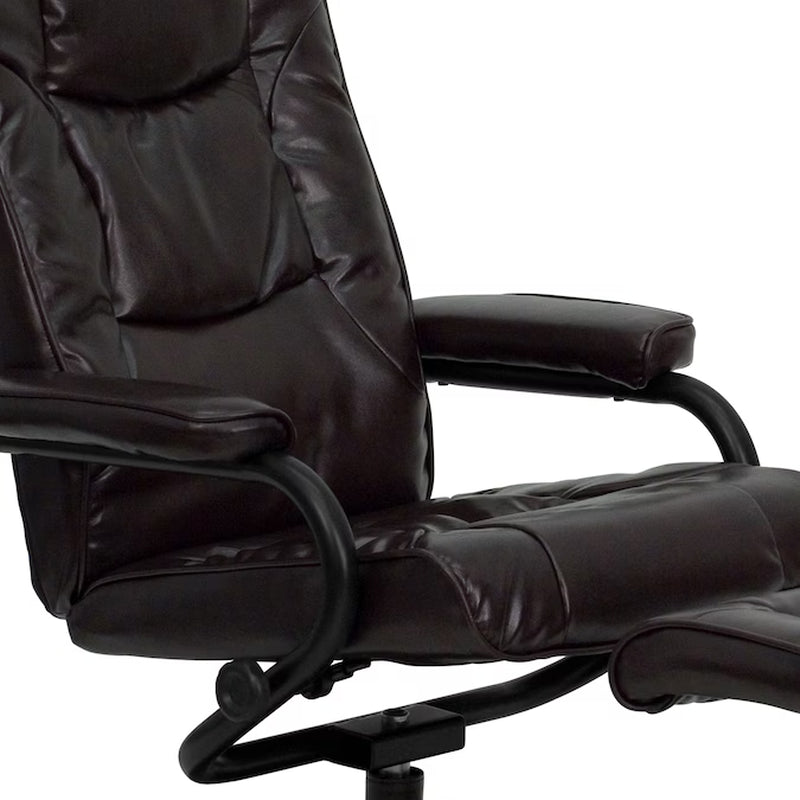 Brown Faux Leather Upholstered Swivel Recliner with Ottoman Set