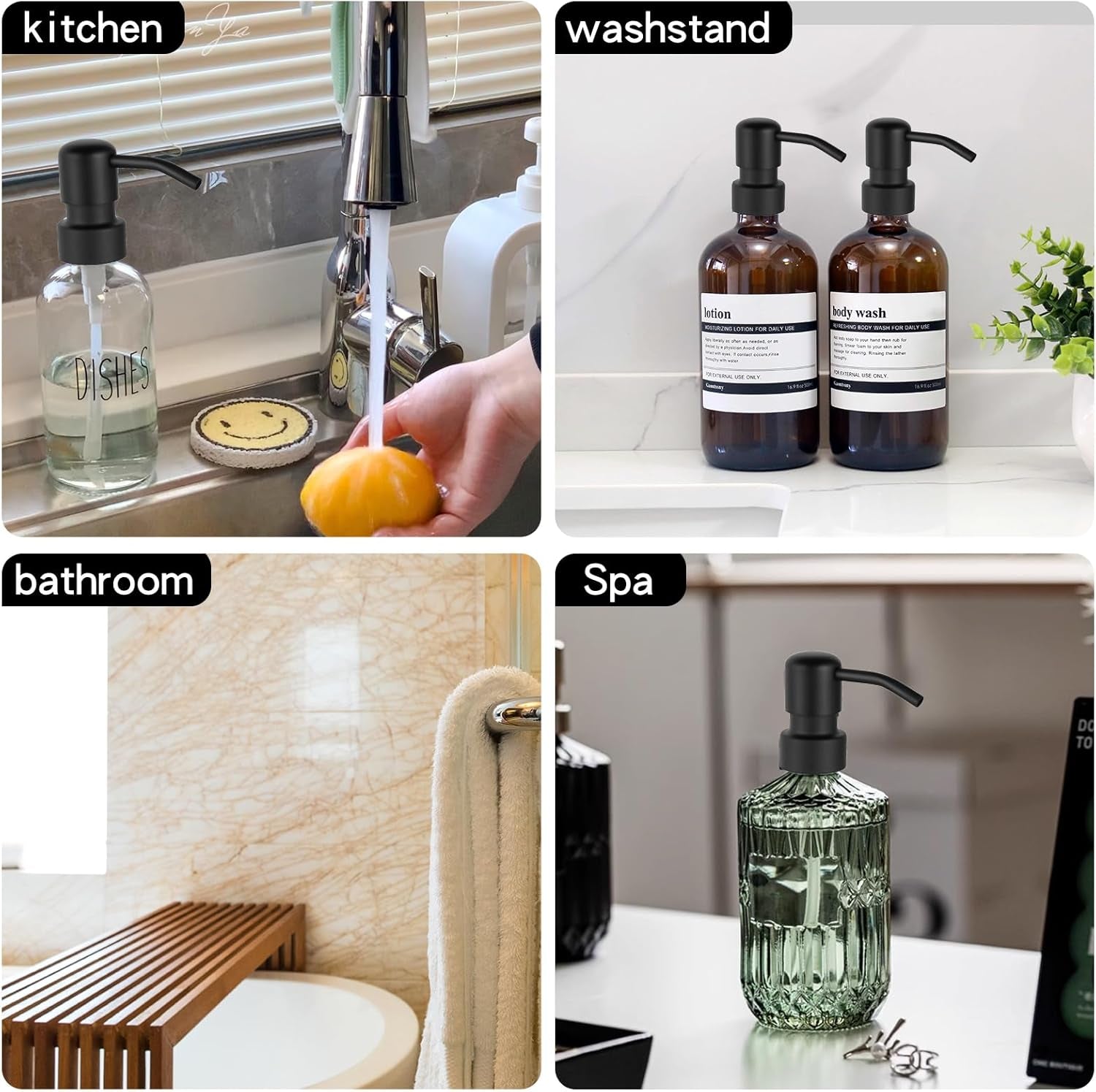 2-Pack Stainless Steel Soap and Lotion Dispenser Pumps, Replacement Pump Heads for Lotion Bottles, 28Mm(1.10Inch) Wide Mouth, Rust Proof & Leak Proof for Kitchen Bathroom Upcycling Elegant Black