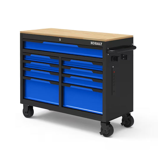 46.1-In L X 37.2-In H 9 -Drawers Rolling Black/Blue Wood Work Bench