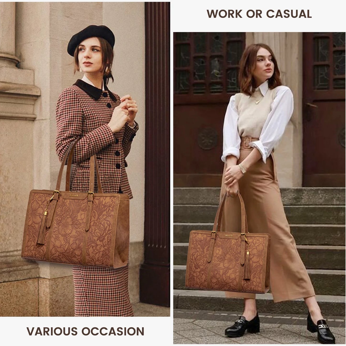 Laptop Bag for Women, Stylish Vintage PU Leather Laptop Work Tote 15.6 In, Elegant Shoulder Bag Designer Bag with Small Clutch Purses