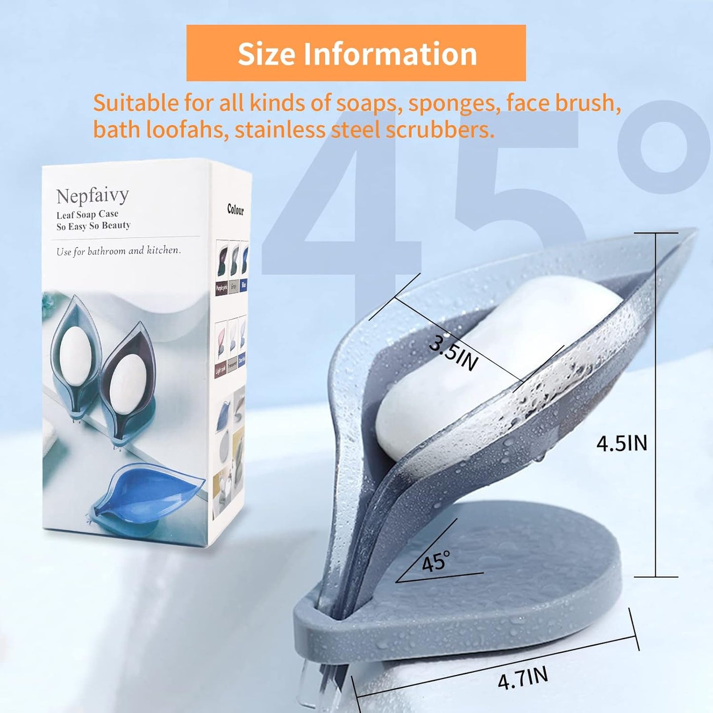 Bar Soap Holder Leaf Shape - Self Draining Soap Dish for Bar Soap, Decorative Plastic Soap Tray, Soap Box with Suction Cup for Shower Bathroom Kitchen Sink(Not Punched)