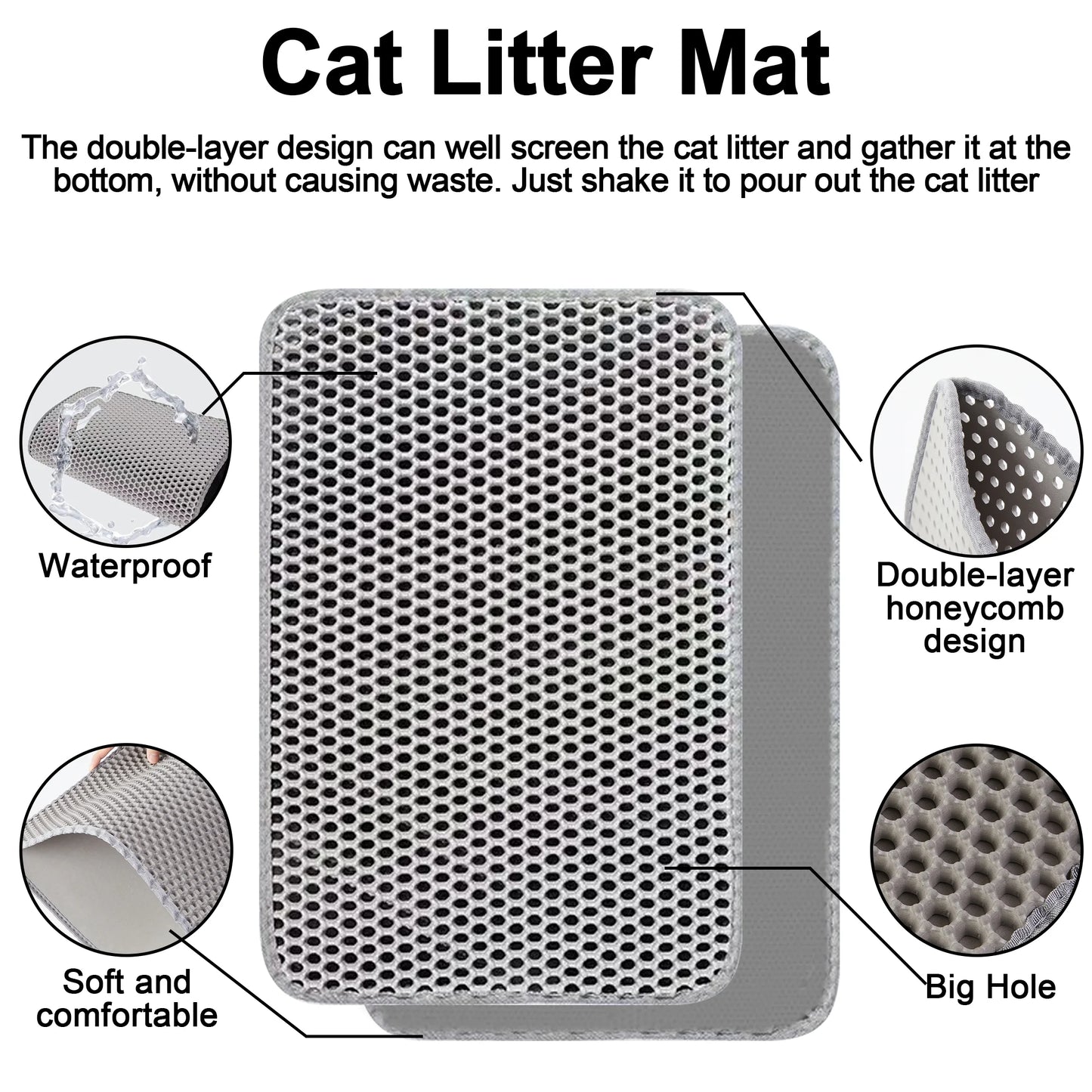21"X29" Cat Litter Mat, Double Layer Urine-Proof & Waterproof, Honeycomb Scatter Control Trapping, Easier to Clean & Washable, Non-Slip (Dark Gray)